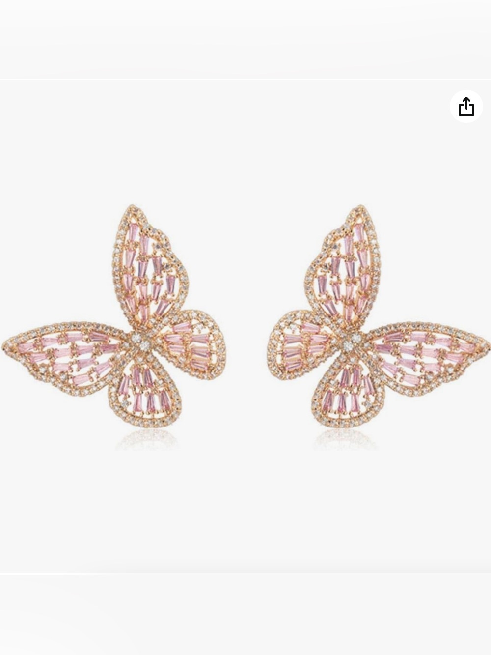 Rose Gold Pink Butterfly Crystal Stud Earrings
